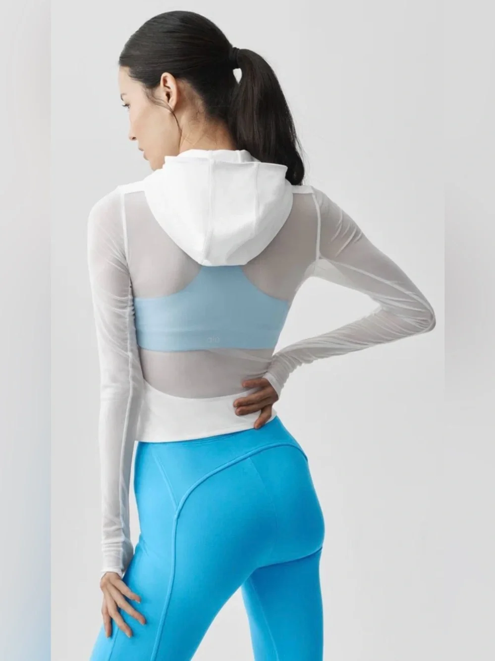 Alo Softsculpt Superset Full Zip Hoodie Jacket Sheer Sleeves & Back Detail White